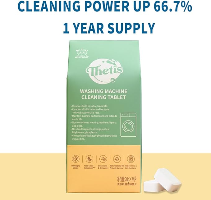 Whitecat washing machine cleaner tablets - deep cleans, refreshes & deodorizes, removes limescale & odor, protects house washer machine with powerful cleaning action