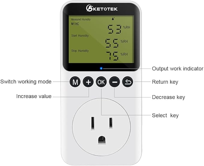 Digital Humidity Controller Outlet Plug 120v 15A Humidistat Countdown Control Switch for Greenhouse Reptile Bathroom Vent Fan Humidifier Dehumidifier