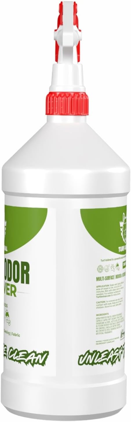 Turf Animal INDOOR Extra Strength Stain & Odor Remover for Strong Odors and Stubborn Stains – Natural Enzyme Odor Eliminator for Carpet & Indoor Surfaces – Enzymatic Dog Urine Destroyer, 1 Quart