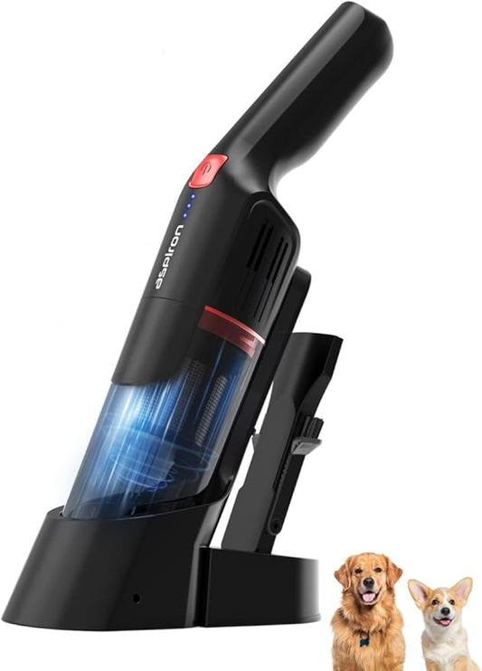 Aspiron Cordless Handheld Vacuum, 24KPA Powerful Car Vacuum, 2-Speed, 2 Charging Methods, Wireless Charger, Ergonomic Handle, Portable Rechargeable Vacuum Cleaner for Car, Home, Black Red