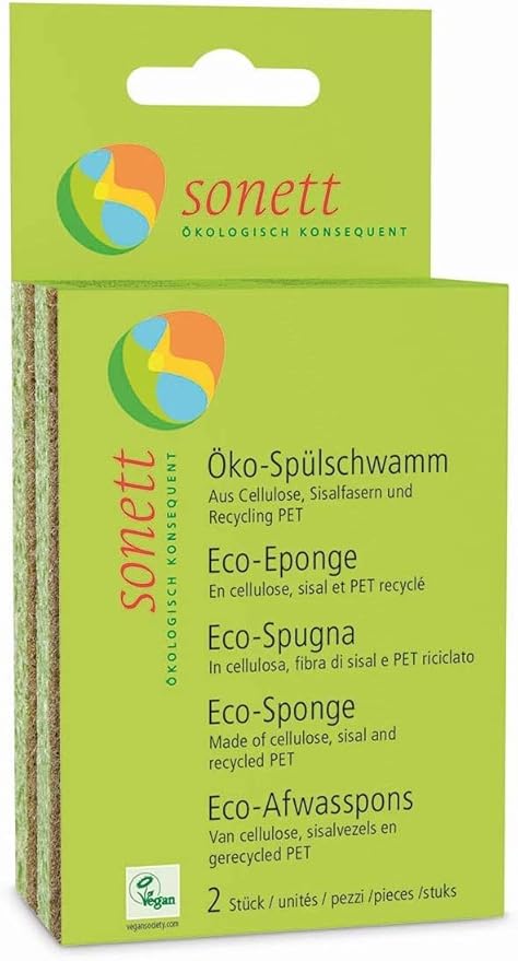 Sonett Natural Compostable Eco Sponges for Dishes Scratch Free for Kitchen and Bathroom (Pack of 12)