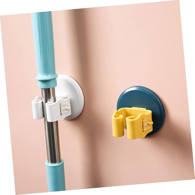 Happyyami 3pcs Mop and Broom Holder Wall-mounted Suction Cup Clamp for Cleaning Tools Broom Holder Wall Mount