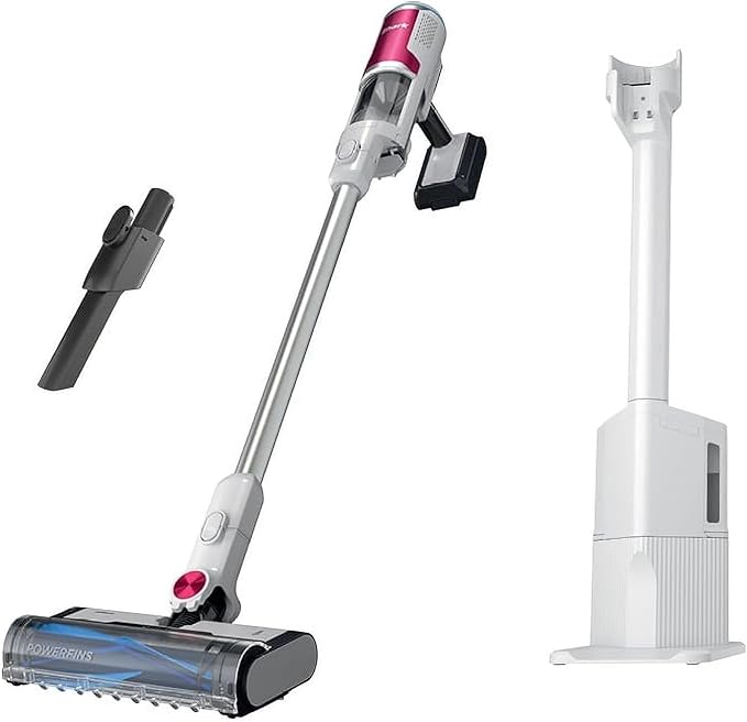 SHARK Clean & Empty Cordless Stick Vacuum Cleaner, Auto-Empty System, Self Cleaning Brushroll, HEPA Filter, Powerful Suction, Compact Lightweight, Perfect for Pet Hair (Renewed) (White + Bold Magenta)
