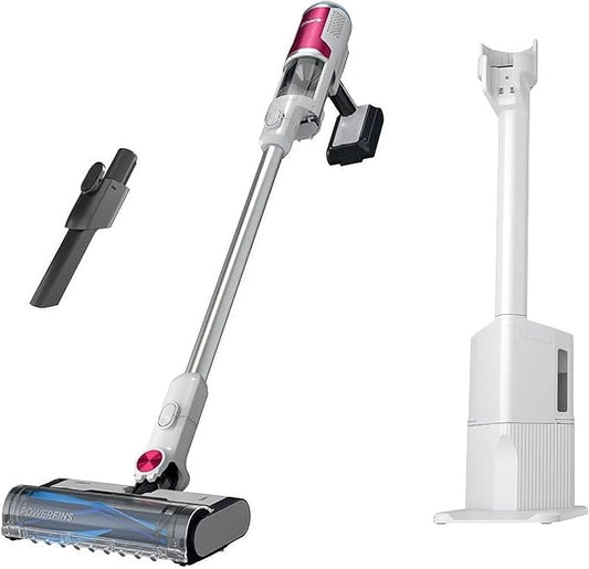 SHARK Clean & Empty Cordless Stick Vacuum Cleaner, Auto-Empty System, Self Cleaning Brushroll, HEPA Filter, Powerful Suction, Compact Lightweight, Perfect for Pet Hair (Renewed) (White + Bold Magenta)