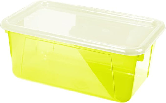 Storex Small Cubby Bins – Plastic Storage Containers for Classroom with Non-Snap Lid, 12.2 x 7.8 x 5.1 inches, Tint Yellow, 5-Pack (62482U05C)