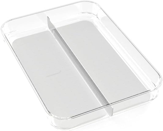 madesmart Premium 2 Compartment Drawer Organizer, Multi-Purpose Storage Bin with Soft Grip Lining & Non Slip Base, Grey