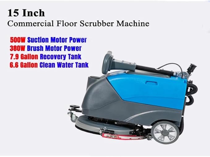 Commercial Floor Scrubber Machine with brushes， 15" Brush 8 Gal Foldable and Portable Scrubber Walk-Behind cleaning machine ，180 Degree Rotation，floor scrubbing, floor cleaner machine