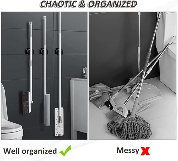 AKOAK Broom and Mop Rack Holder, Wall Storage Organizer, Screw Mount, Garden Tool Organizer Stainless Steel Mop Rack, Home, Kitchen, Bathroom, Garden, Garage Storage (12 PCS, Black)