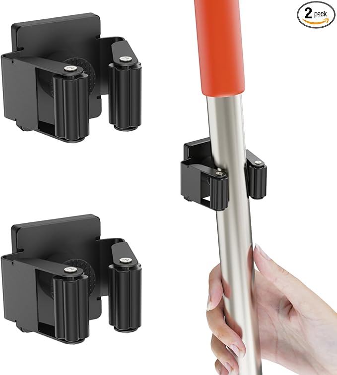 Magnetic Broom Holder,2 Pack Strong Magnetic Mount Broom and Mop Holder for Cleaning Tools,Power Non-Slip Magnetic Tool Holder Broom Hooks for Apartment RV Accessories Camper Garage Kitchen
