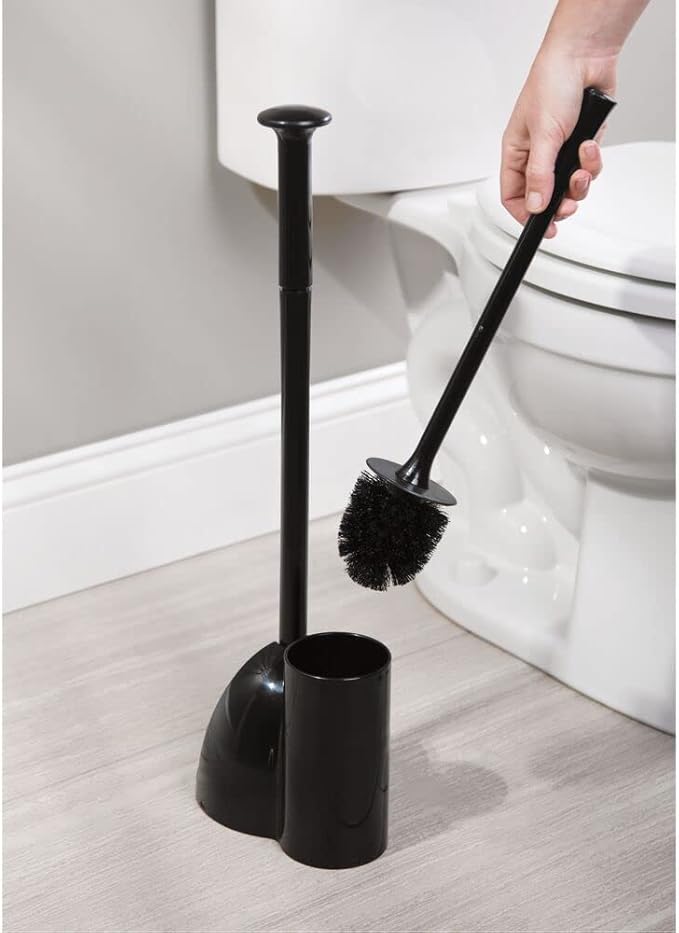 mDesign Hidden Plunger and Brush Set for Toilet Bowl - Brush Cleaner and Plunger Combo with Holder Caddy for Bathroom - Modern Toilet Brush and Plunger Set - Aura Collection - 2 Pack - Black