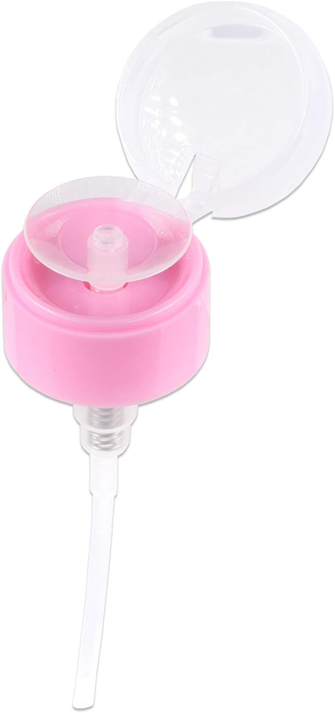 7oz Pink Push Down Pump Dispenser Empty Refillerble Bottle with Flip Top Cap - for Nail Polish, Travel, Cosmetics Packaging