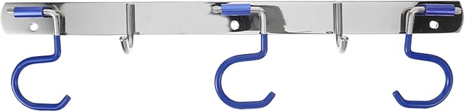 Stainless Steel Mop and Broom Holder Wall Mounted Storage Rack with 3 Mop Slots and 2 Multifunctional Hooks, Punch-Free Installation for Kitchen and Utility Room Organization