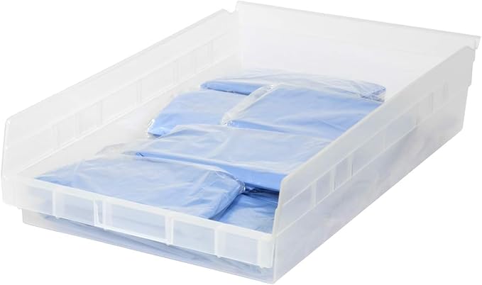 Akro-Mils 30178 Plastic Shelf Bins, Heavy Duty Storage Bins for Garage, Closet, and Drawer Organization, 18-Inch x 11-Inch x 4-Inch, Clear, 12-Pack