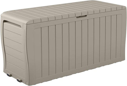 Keter Marvel Plus 71 Gallon Resin Outdoor Storage Box for Patio, Balcony & Garden – Weather‑Resistant Deck Box for Cushions, Pillows, Pool Floats & Tools, Beige
