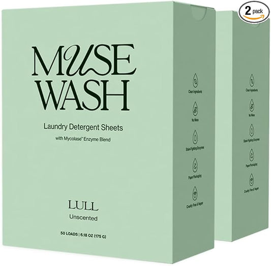 Laundry Detergent Sheets | Enzyme-Powered, Vegan, Paraben-Free | Sensitive Skin | Plastic-Free, Eco-Friendly, Travel-Ready Packaging (100 Loads – 2 Boxes, LULL Unscented)