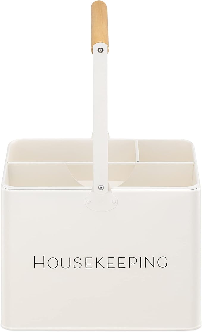 Navaris Cleaning Caddy with Handle - Metal Cleaning Product Storage Organizer Box for Housekeeping Products for Bathroom Kitchen Home - Vintage Design