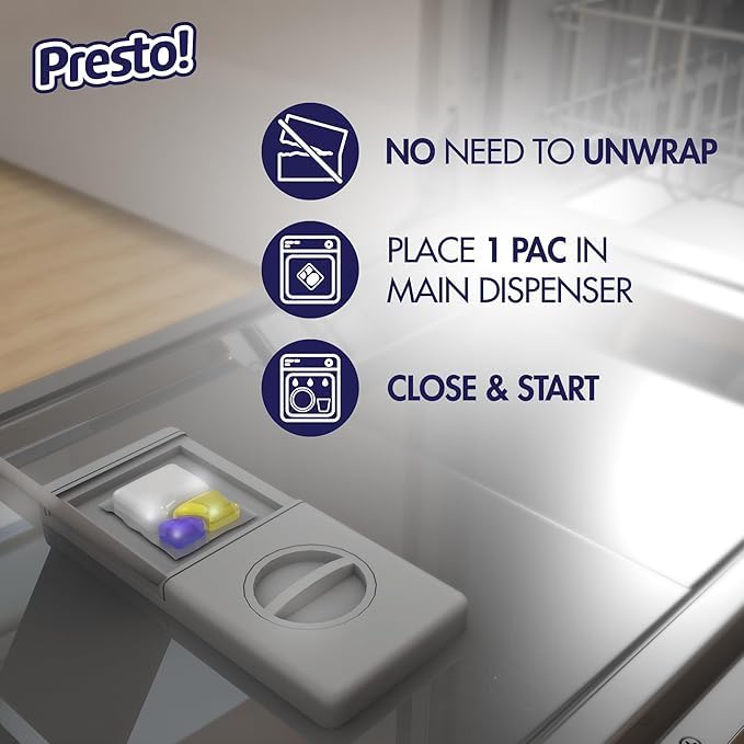 Amazon Brand - Presto! Triple Action Dishwasher Pacs, Lemon Scent, 90 Count