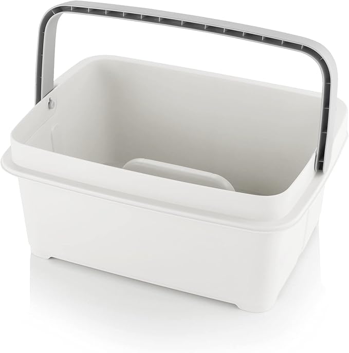 Minky Large Storage Caddy - Easy to Clean Plastic Storage Bin with Foldaway Handle - Perfect for Cleaning, Crafts, Baby Items, DIY - Great for Pantry, Fridge & Organization - Made in UK (White)