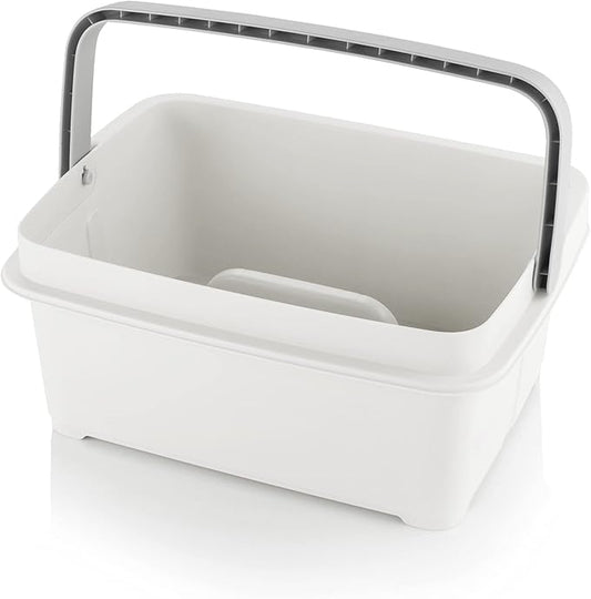 Minky Large Storage Caddy - Easy to Clean Plastic Storage Bin with Foldaway Handle - Perfect for Cleaning, Crafts, Baby Items, DIY - Great for Pantry, Fridge & Organization - Made in UK (White)