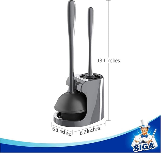 MR.SIGA Toilet Plunger and Bowl Brush Combo for Bathroom Cleaning, Gray, 2 Sets