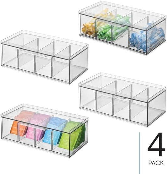 iDesign XL Storage Drawer Organizer for Counter or Cabinet, 4-Section, Clear, 4-Pack
