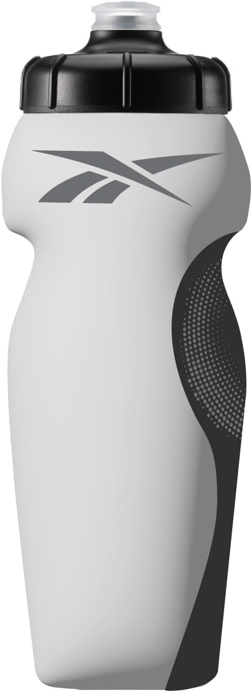 Reebok Squeeze Water Bottles With Athletic Design - Water Bottle 24 oz - Sports Water Bottle - Reusable Water Bottle For Gym, Running, Hiking etc, BPA Free (White)