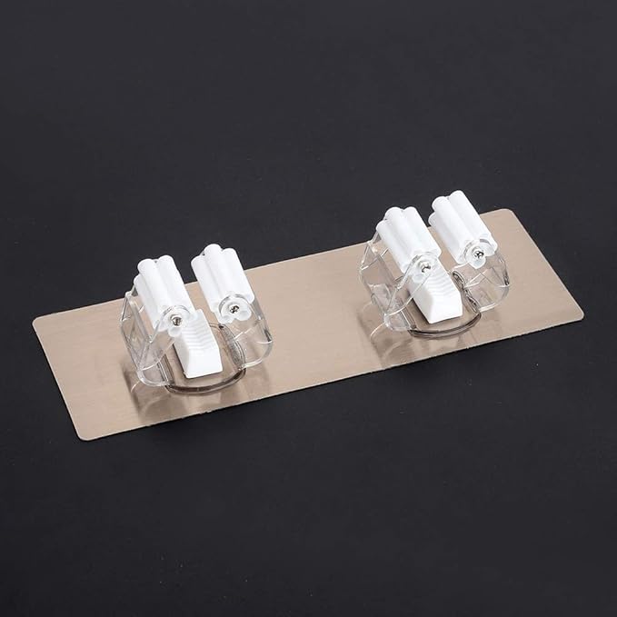Fdit Mop and Broom Holder Wall Mounted, ABS Plastic, White, Pack of 2, No Drilling Storage Rack