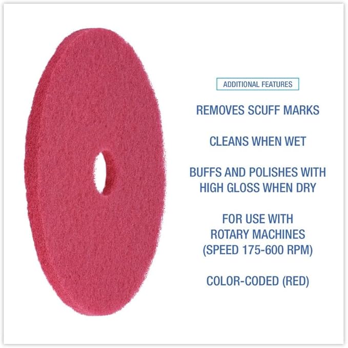Boardwalk BWK4020RED 20 in. Diameter Buffing Floor Pads - Red (5/Carton)