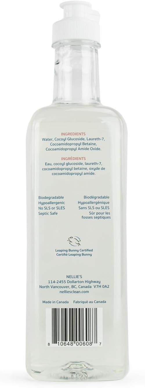 Nellie's One Soap – Fragrance-Free Multi-Purpose Cleaner for Dishes, Surfaces, and Hands – Gentle, Plant-Based Formula That’s Soft on Skin – 19.2 oz (Made in Canada)