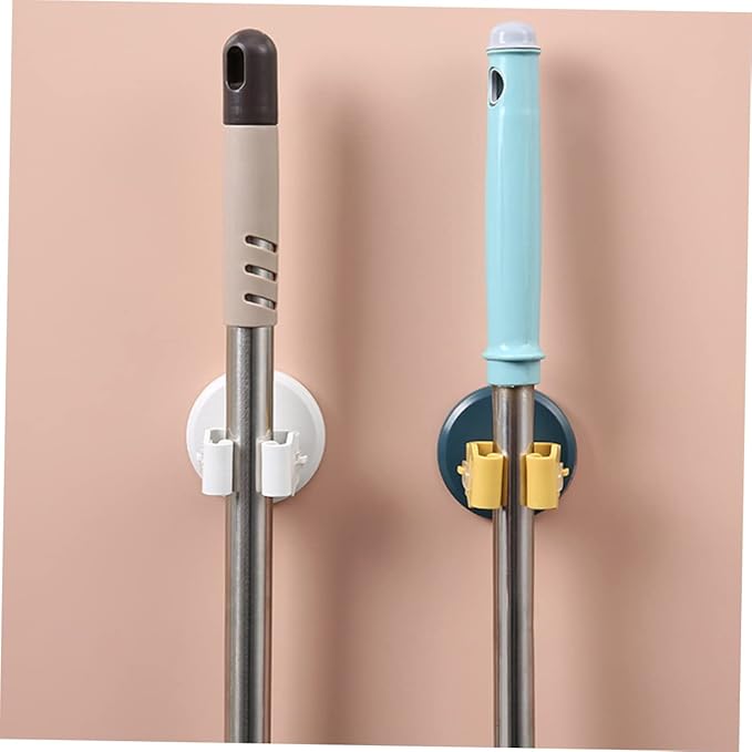 Lurrose 2sets Mop Broom Holder Wall-Mounted Suction Clamp No Drilling Storage Solution for Bathroom Kitchen 3pcs*2