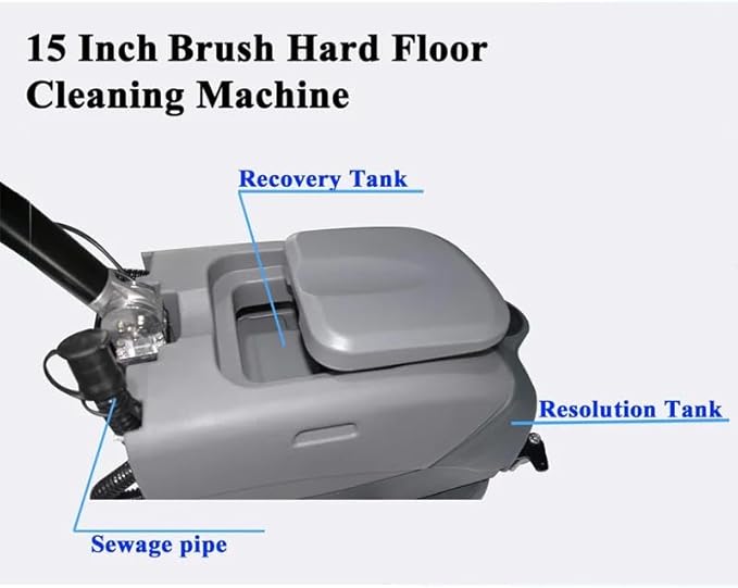 Commercial Floor Scrubber Machine with brushes， 15" Brush 8 Gal Foldable and Portable Scrubber Walk-Behind cleaning machine ，180 Degree Rotation，floor scrubbing, floor cleaner machine
