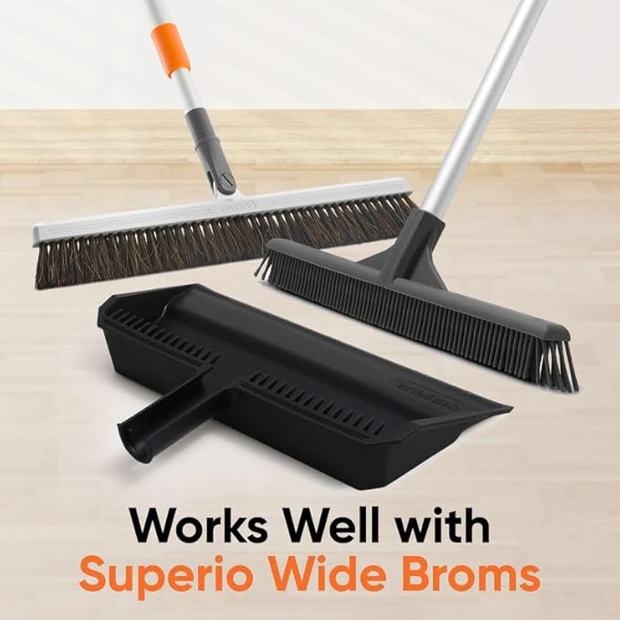 Superio 4-Pack Wide Plastic Dustpan with Comb - 16" Wide, Rubber Lip, Broom Handle Clip, Black