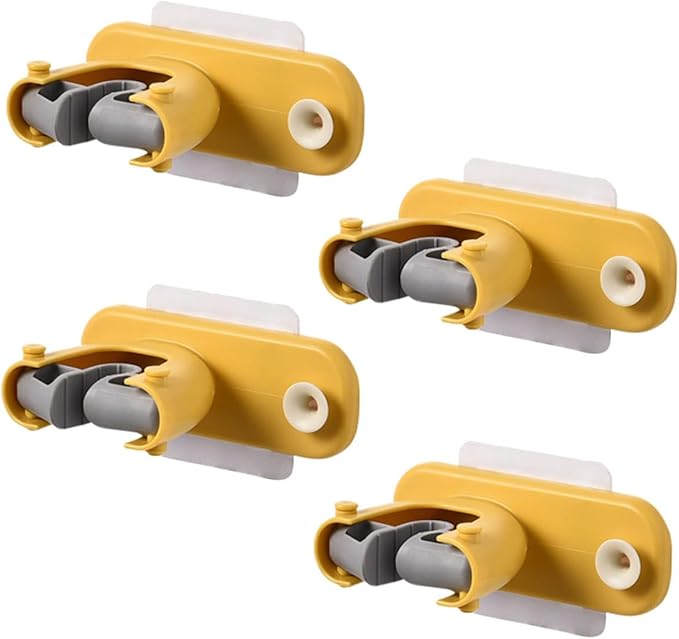 PRETYZOOM 4pcs Bathroom Storage Mounted Mop Holder Broom Organizer for Easy Cleaning Self-adhesive Hooks Yellow