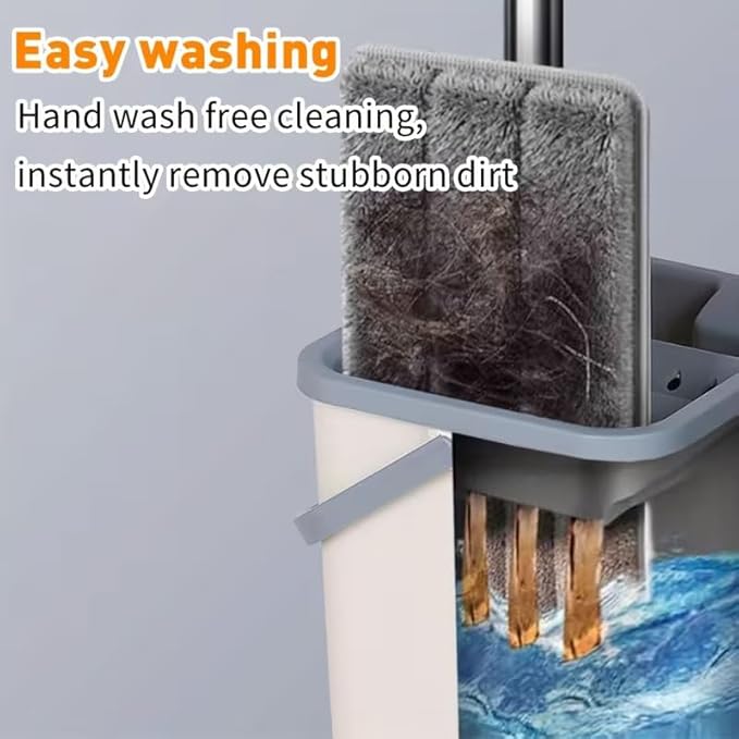 Mop and Bucket with Wringer Set, Hands Free Flat Floor Mop and Bucket, 4 Washable Microfiber Pads Included, Wet and Dry Use, Home Cleaning System for All Floor Types and Windows