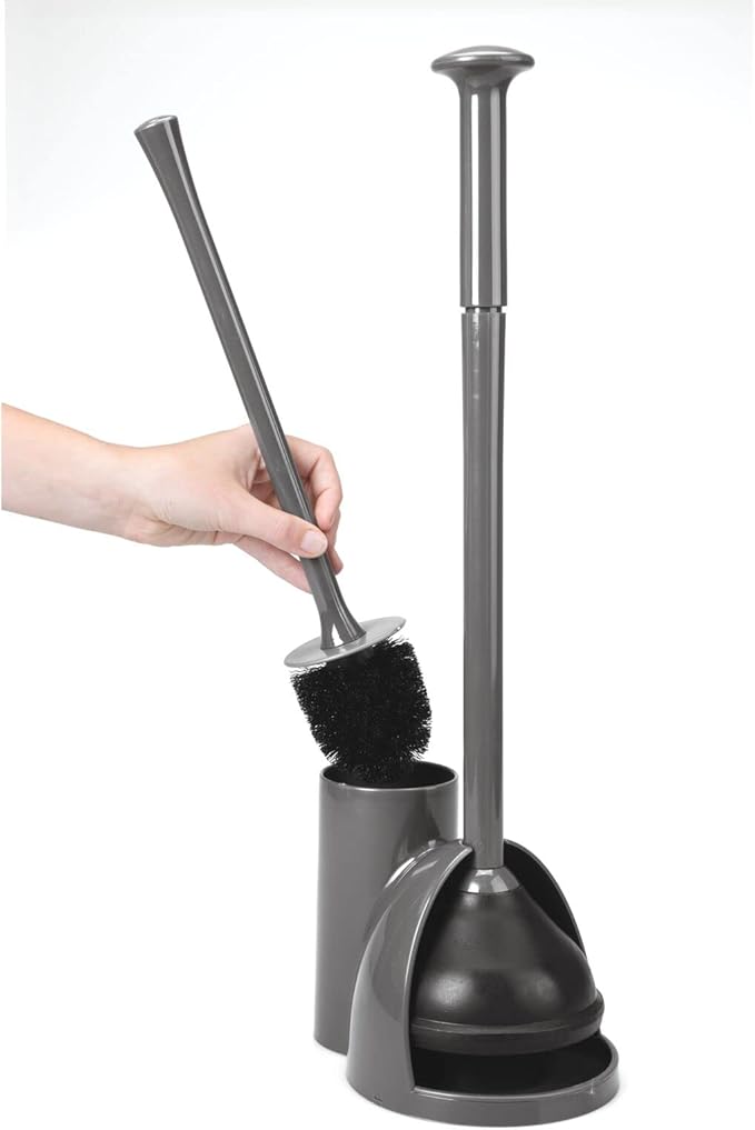 mDesign Hidden Plunger and Brush Set for Toilet Bowl - Combo with Holder Caddy - Modern Toilet Brush and Plunger Set - Aura Collection - Charcoal Gray