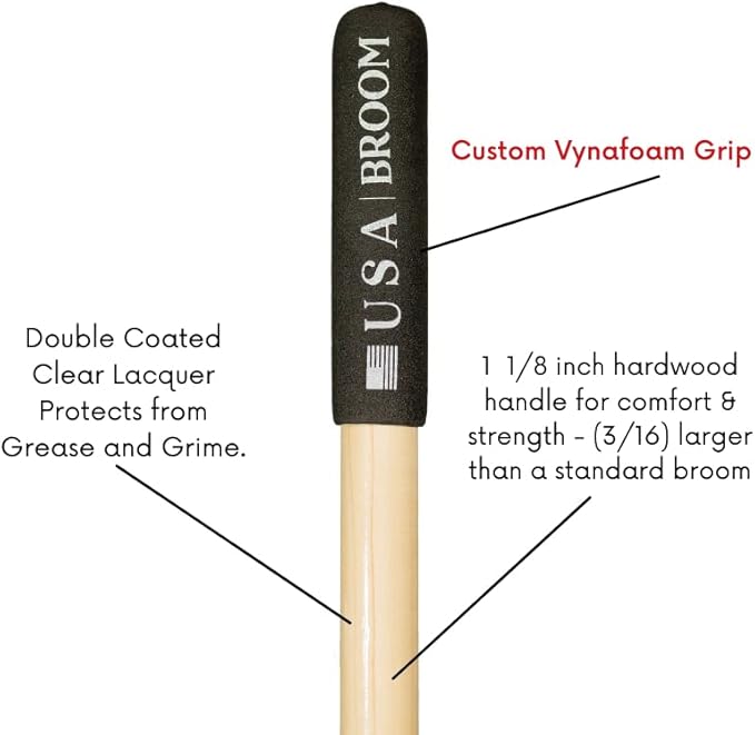 24" Heavy Duty Outdoor Push Broom with 60" Handle. Ideal for Ashpalt, Concrete & Heavy Debris. Durable American Made Steel Brackets-Stainless Steel Hardware. No Plastic. 100% Made in The USA.