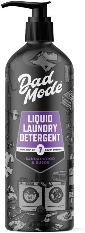 DadMode 7-Enzyme Liquid Laundry Detergent | 64 Loads | Sandalwood & Suede | 8x Concentrated Probiotic Odor & Stain Cleaner | High-Efficiency, 95% Plant-Based | Dye-Free | 16oz Aluminum Bottle