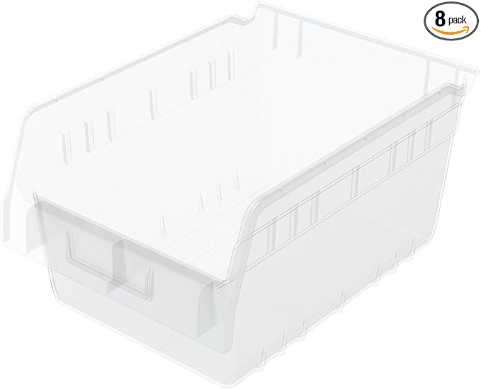 Akro-Mils 30080 Plastic Nesting ShelfMax Storage Bin Box, (12-Inch x 8-Inch x 6-Inch), Clear, (8-Pack)