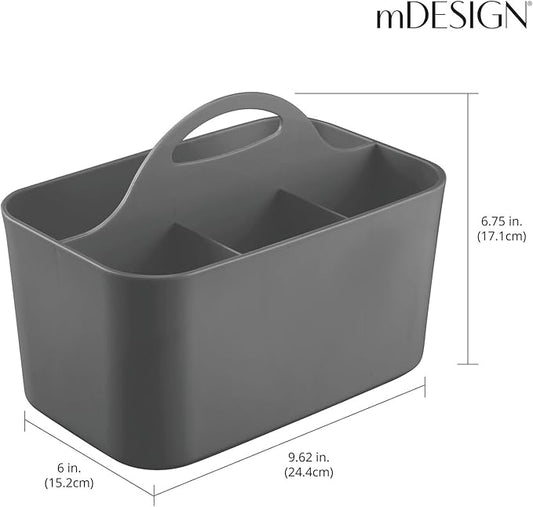 mDesign Small Plastic Shower/Bath Storage Organizer Caddy Tote with Handle for Dorm, Shelf, Cabinet - Hold Soap, Shampoo, Conditioner, Combs, Brushes, Lumiere Collection, Dark Gray (Pack of 2)