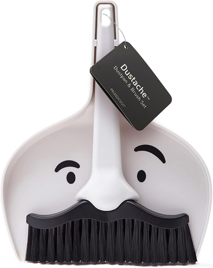 Peleg Design Dustache Small Dustpan and Brush Set, Mini Broom and Dustpan Set, Mustache Design, Small Broom and Dustpan Set, for Home & On-The-Go