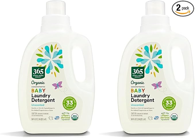 365 by Whole Foods Market Organic Baby Laundry Detergent | Unscented | 50 Fl Oz | Pack of 2 | 33 HE Loads