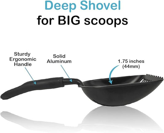 Pets First Cat Litter Scooper - Ergonomic & Easy Grip Design Deep Cleaning with A Non-Stick & No Residue Build-Up – Solid Aluminum, Waterproof - Bonus Hook - 1.75 x 13.25 x 5