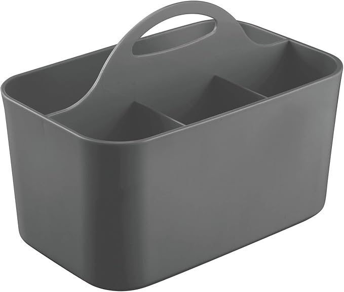 mDesign Small Plastic Shower/Bath Storage Organizer Caddy Tote with Handle for Dorm, Shelf, Cabinet - Hold Soap, Shampoo, Conditioner, Combs, Brushes, Lumiere Collection, Dark Gray (Pack of 2)