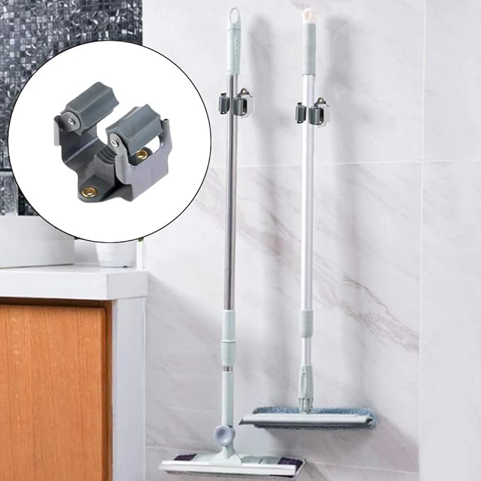 10Pcs Broom Mop Wall Mount Holder Gray Wall Rack Organizer Bathroom Storage Hanger with Screws for Home, Kitchen, Garden