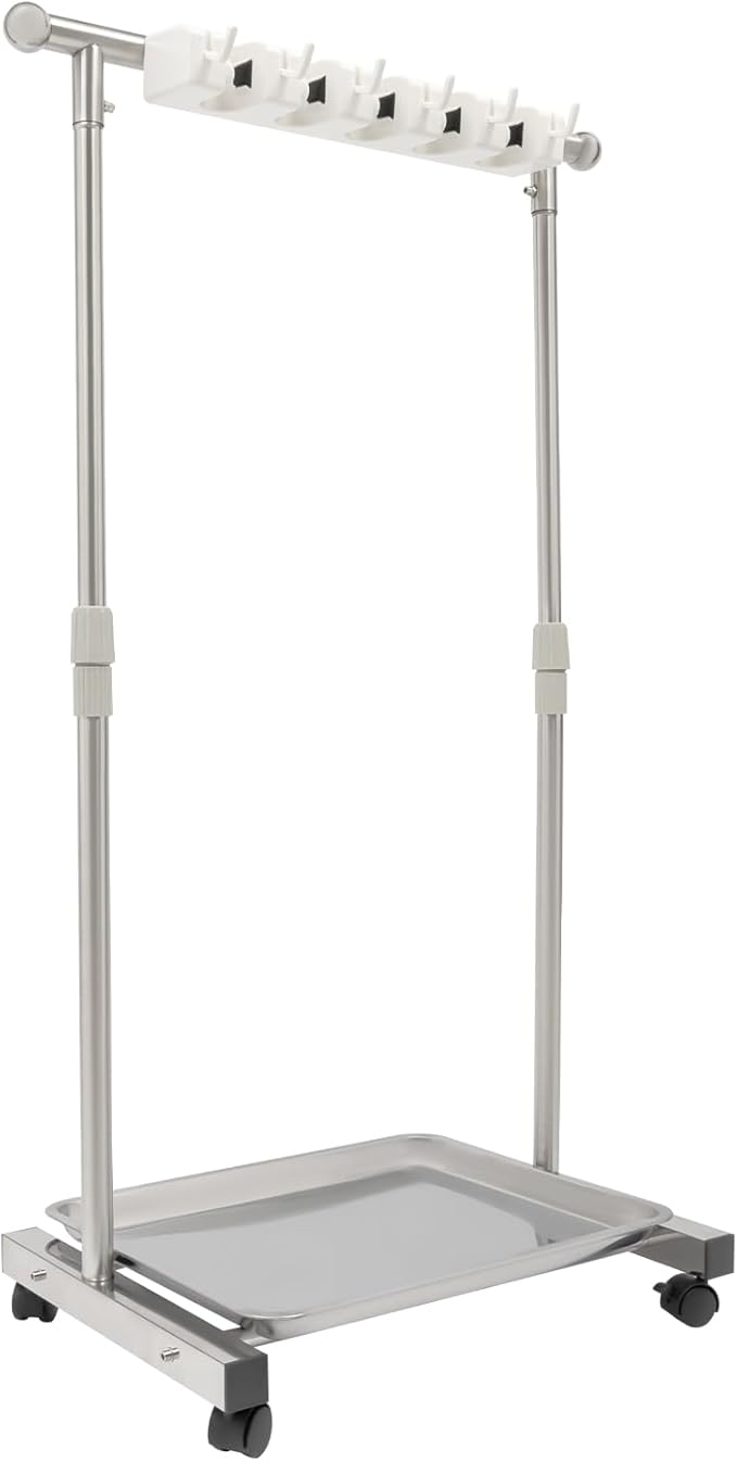 Broom Mop Holder, Movable Put Wet Mops Broom Floor Standing Cleaning Tool Rack 6 Hook and 5 Slots, Stainless Steel Cleaning Supplies Organizer for Home Schools Hospitals Factories Hotels Restaurant