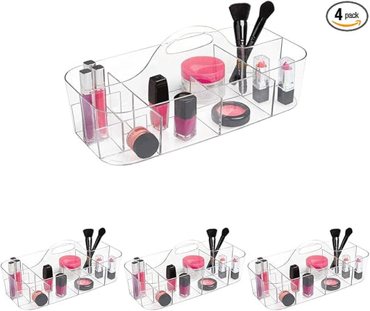 iDesign Clarity Cosmetic Organizer Tote for Vanity Cabinet to Hold Makeup, Beauty Products - Clear 14.5" x 7" x 5.75" (Pack of 4)