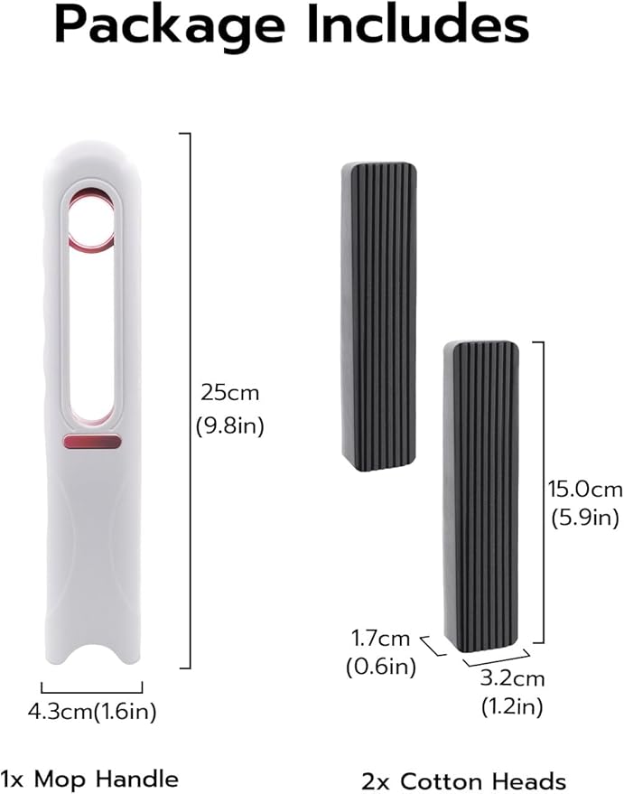 Mcbazel Portable Mini Cleaning Mop, Mini Sponge Mop, Wet and Dry Use Cleaning System, Mini Mop for Bathroom, Kitchen, Desktop, Glass, Living Room, Car (2 Sponge Head + 1 Squeeze Handle)