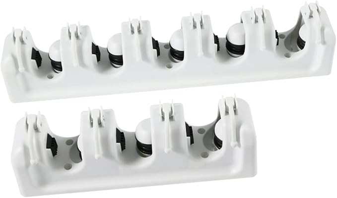 Cabilock Mop Broom Holder Wall Mounted Organizer Rack with Ball Slots Hooks for Efficient Storage of Brooms Mops Garden Tools and Umbrellas White for Garage Kitchen Closet