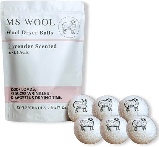 Lavender Scented Wool Dryer Balls – 6 XL Pack – Natural Fabric Softener, Reusable, Reduces Static, Reduces Wrinkles & Shortens Drying Time, Made W/Essential Oil, 100% Pure Wool