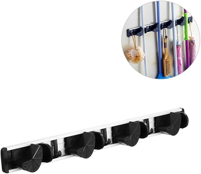 Bathroom Storage Rack Mop Broom Holder Wall Mounted Mop Hanger Space-saving Organizer for Home and Shop